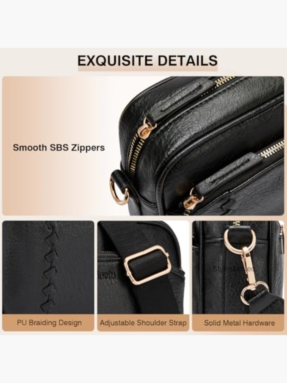 Vegan Leather Crossbody Bag with Wallet Pockets Travel Purse - Picture 6 of 7